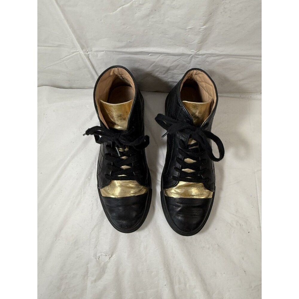 Thakoon Black and Gold Leather High-Top Sneakers
